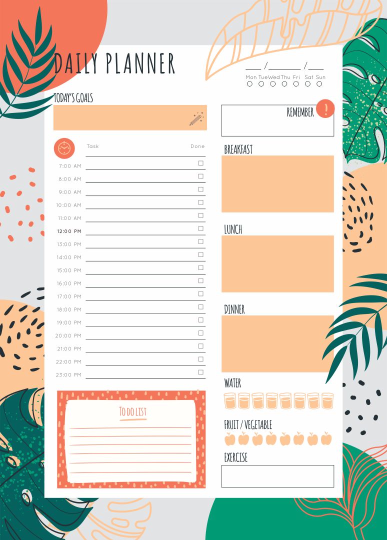 daily schedule template printable free