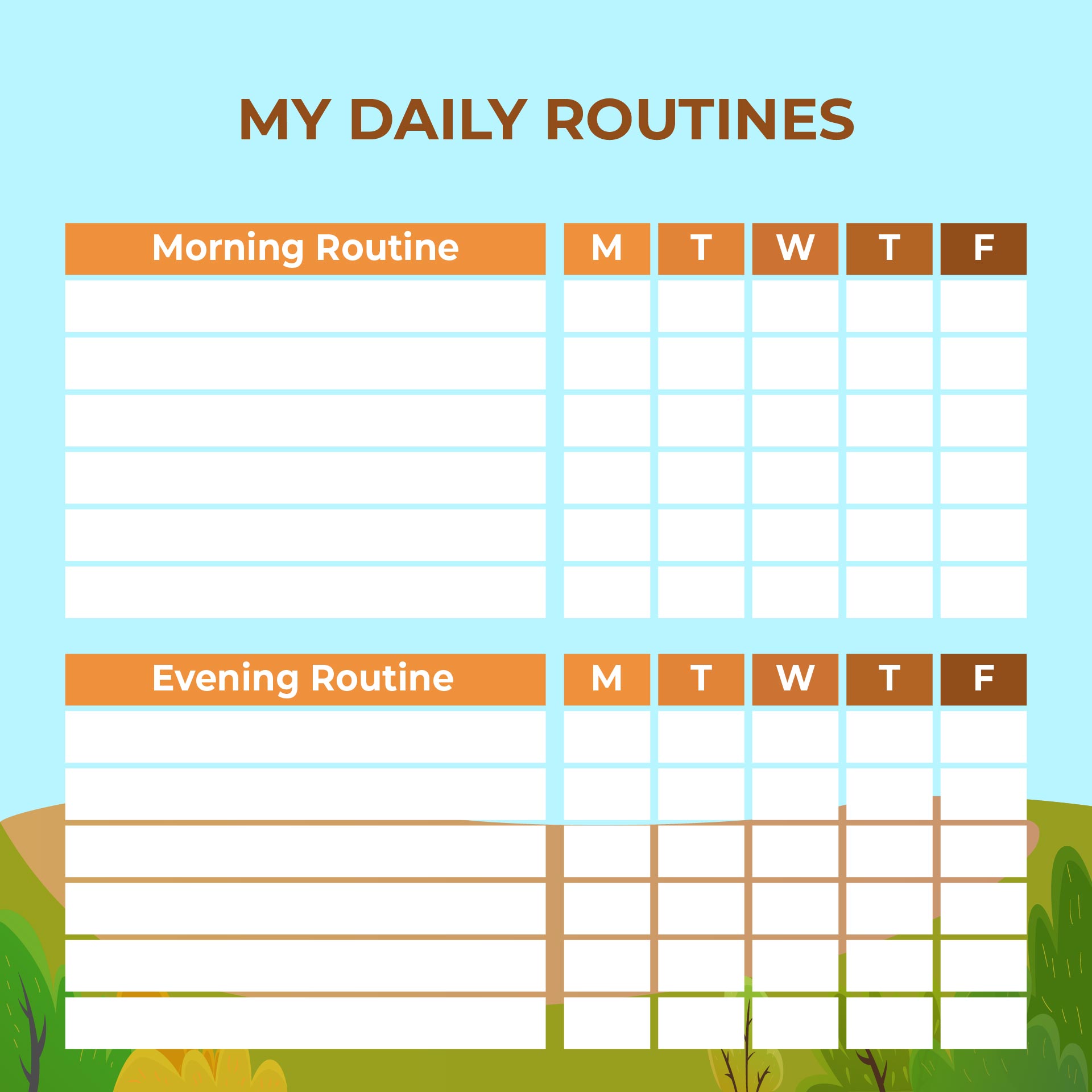 Printable Kids Daily Routine Schedule