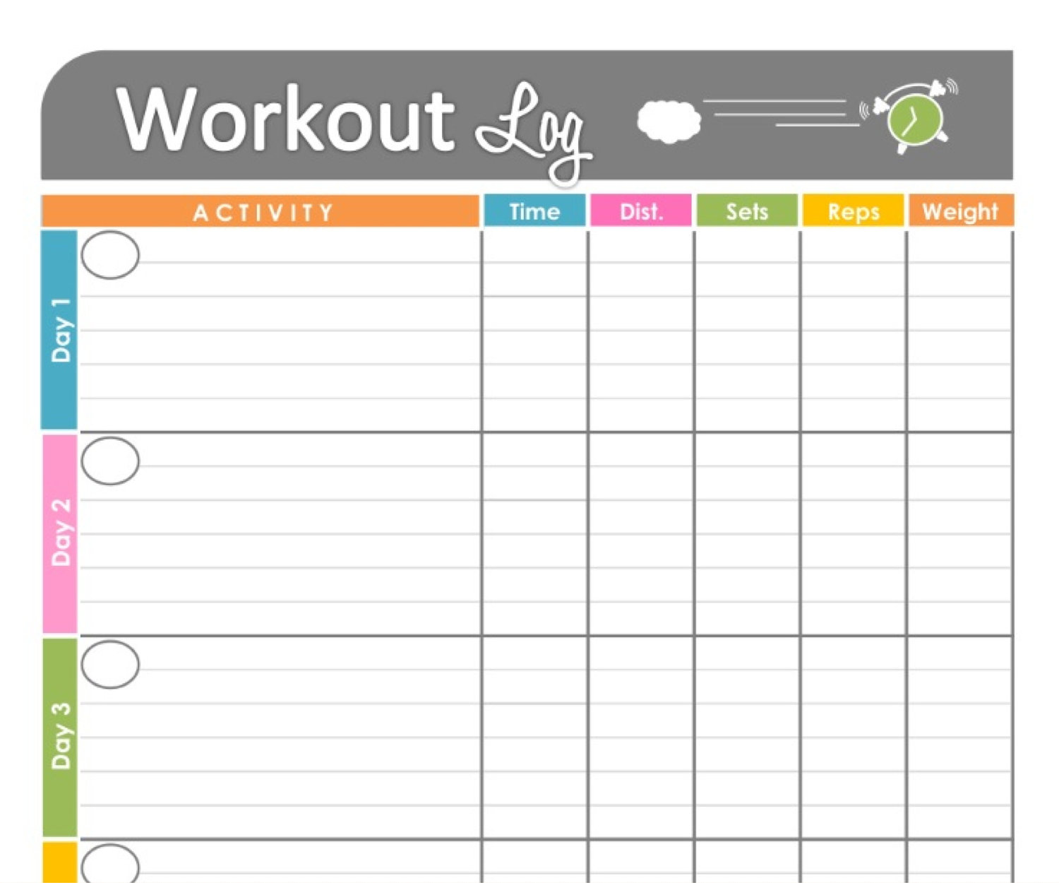 Printable Exercise Log Workout