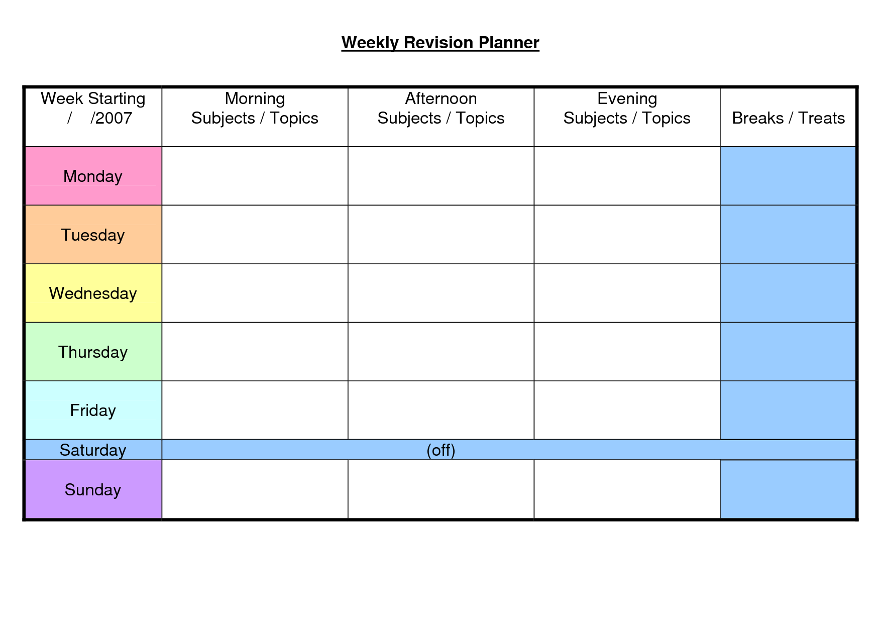 Student Weekly Planner Template