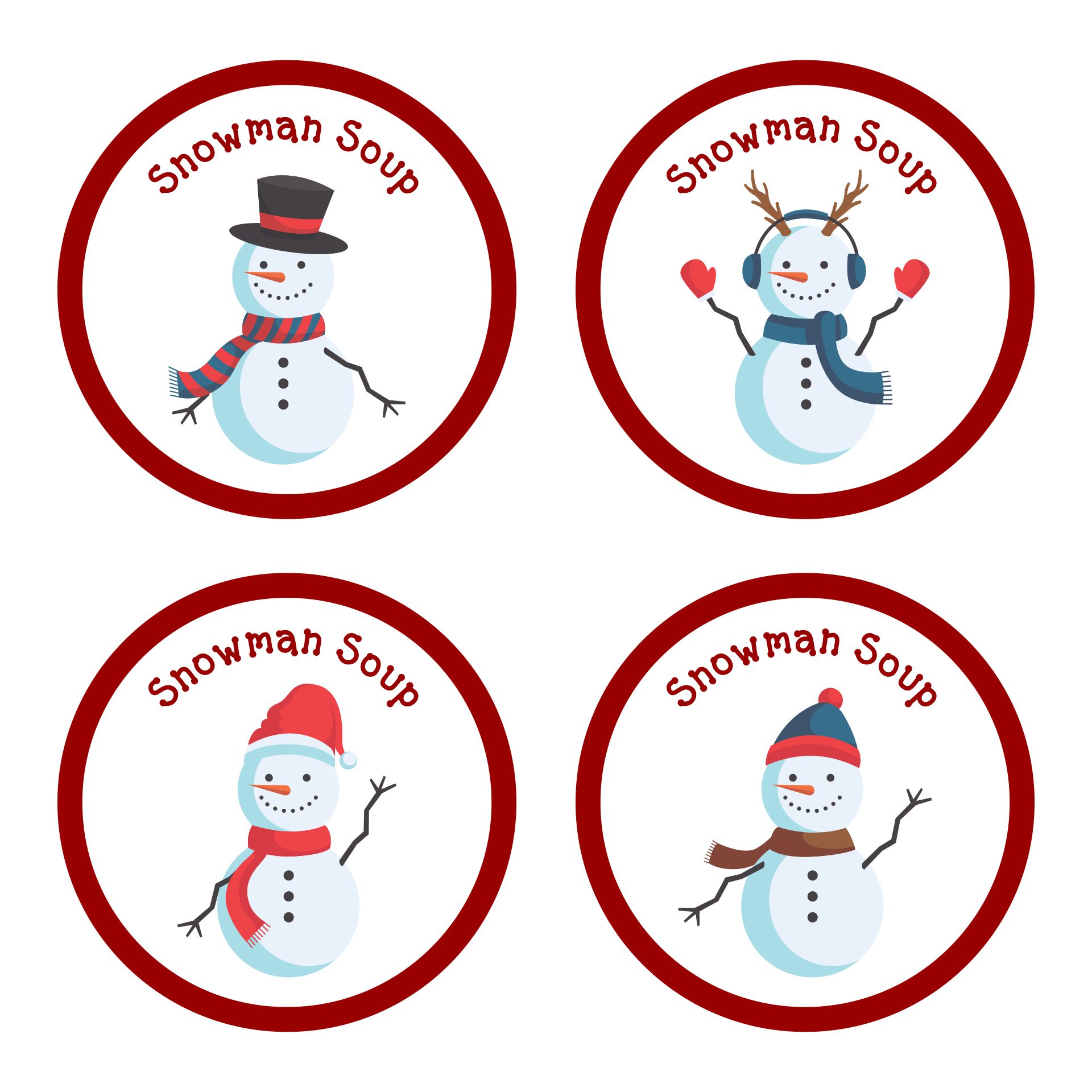 Free printable snowman soup labels