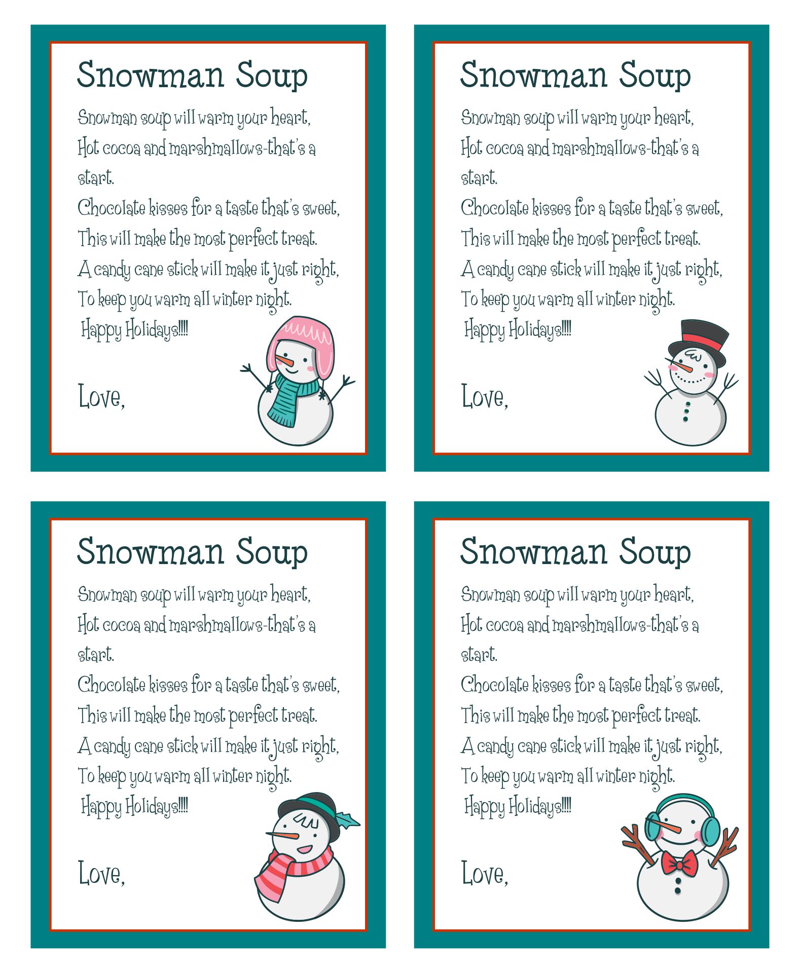 Printable Snowman Soup Labels