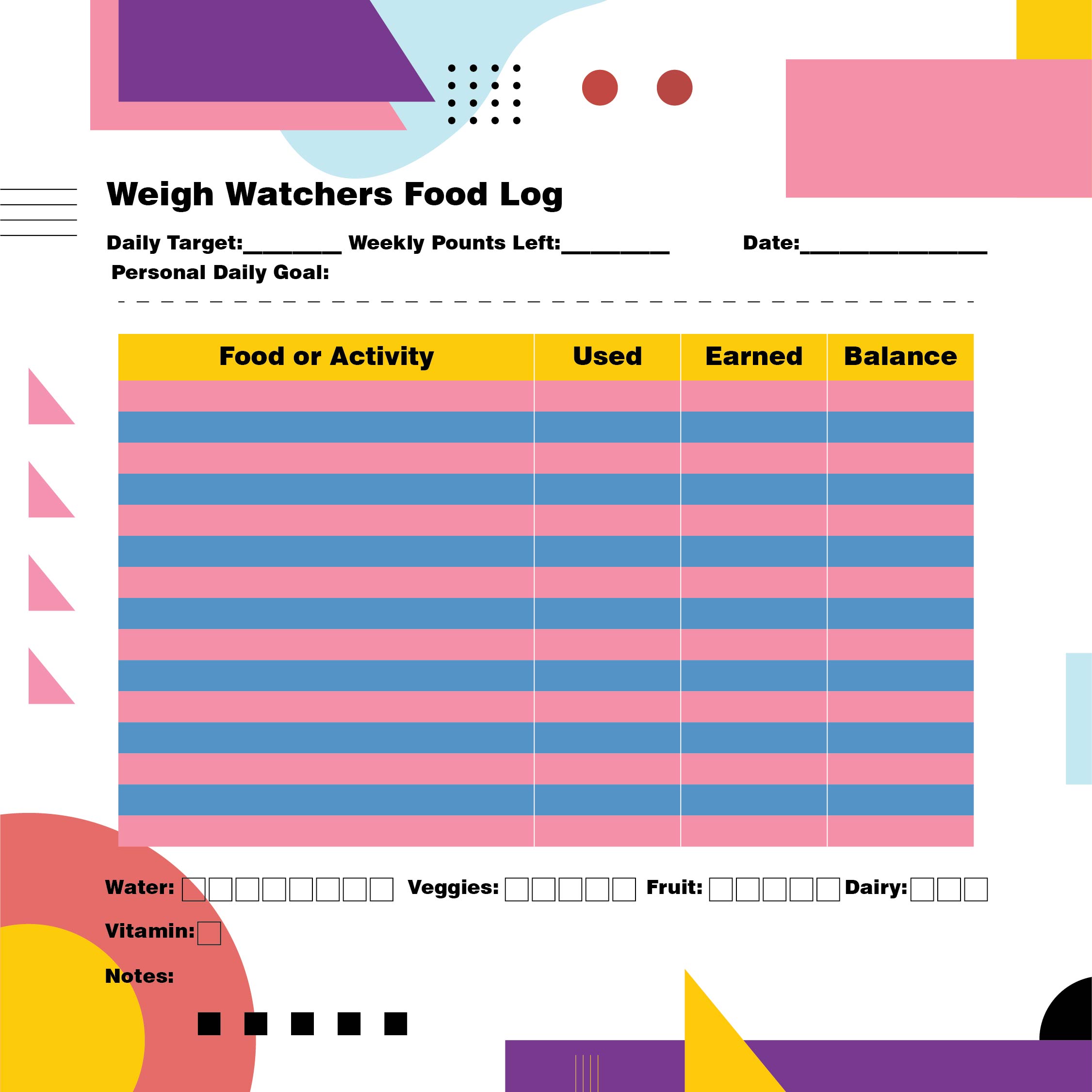 Weight Watchers Logs Printable
