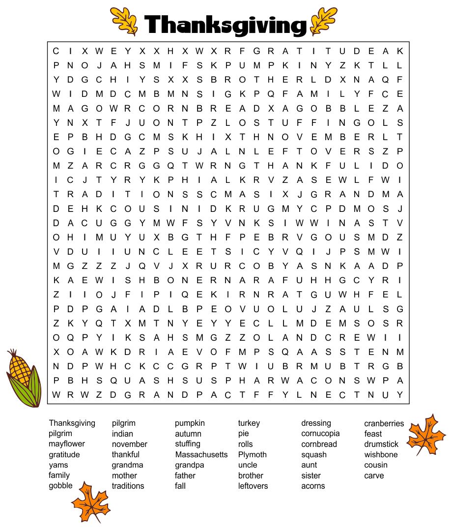 Thanksgiving Word Search Puzzles Printable