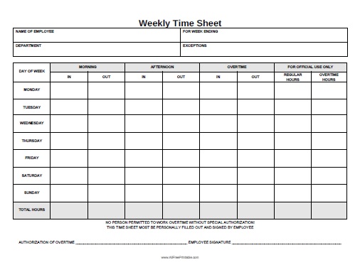 Printable Weekly Time Sheets Templates