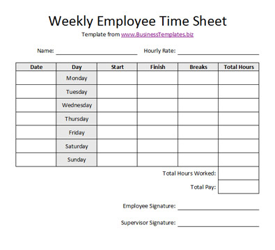 Printable Weekly Time Sheets Templates