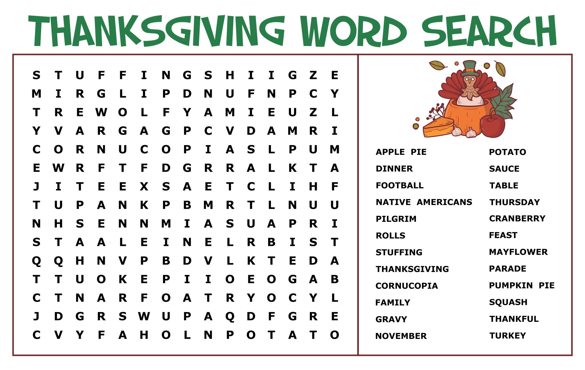 Thanksgiving Word Search Puzzles - 10 Free PDF Printables | Printablee