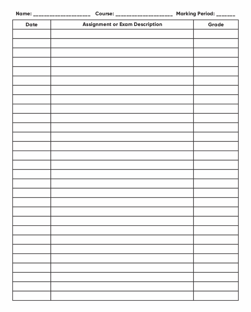 Printable Grade Sheet For Students