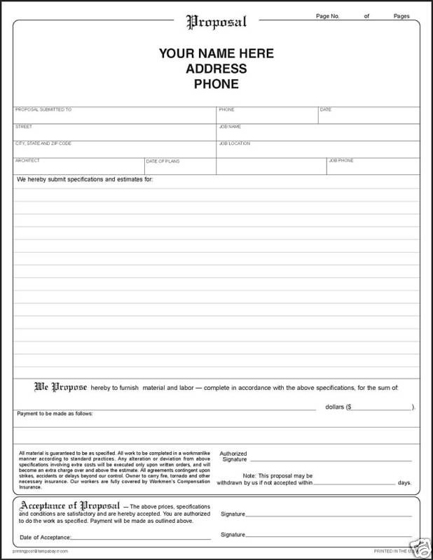 Printable Blank Bid Proposal Forms