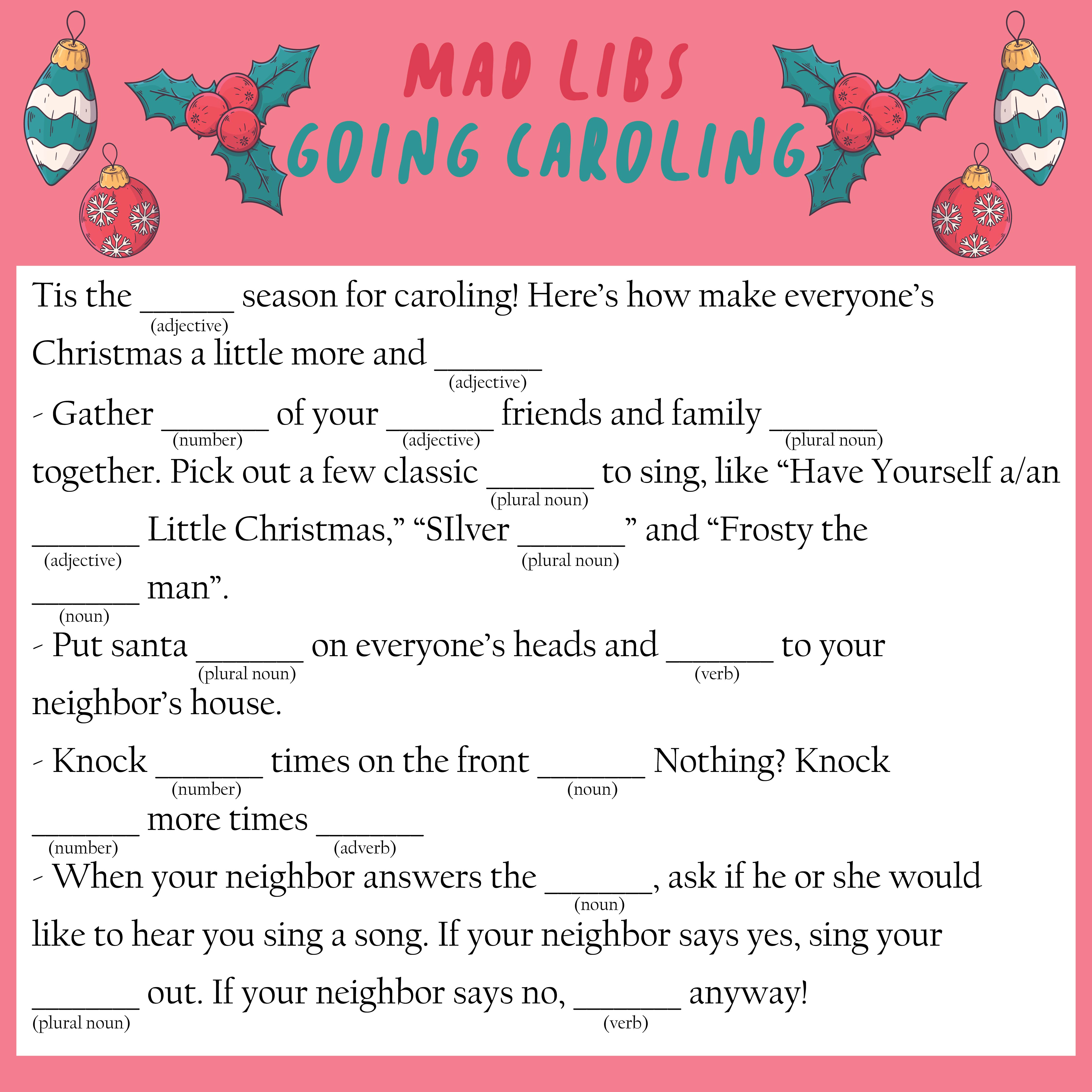 Christmas Madlibs Printable Printable World Holiday