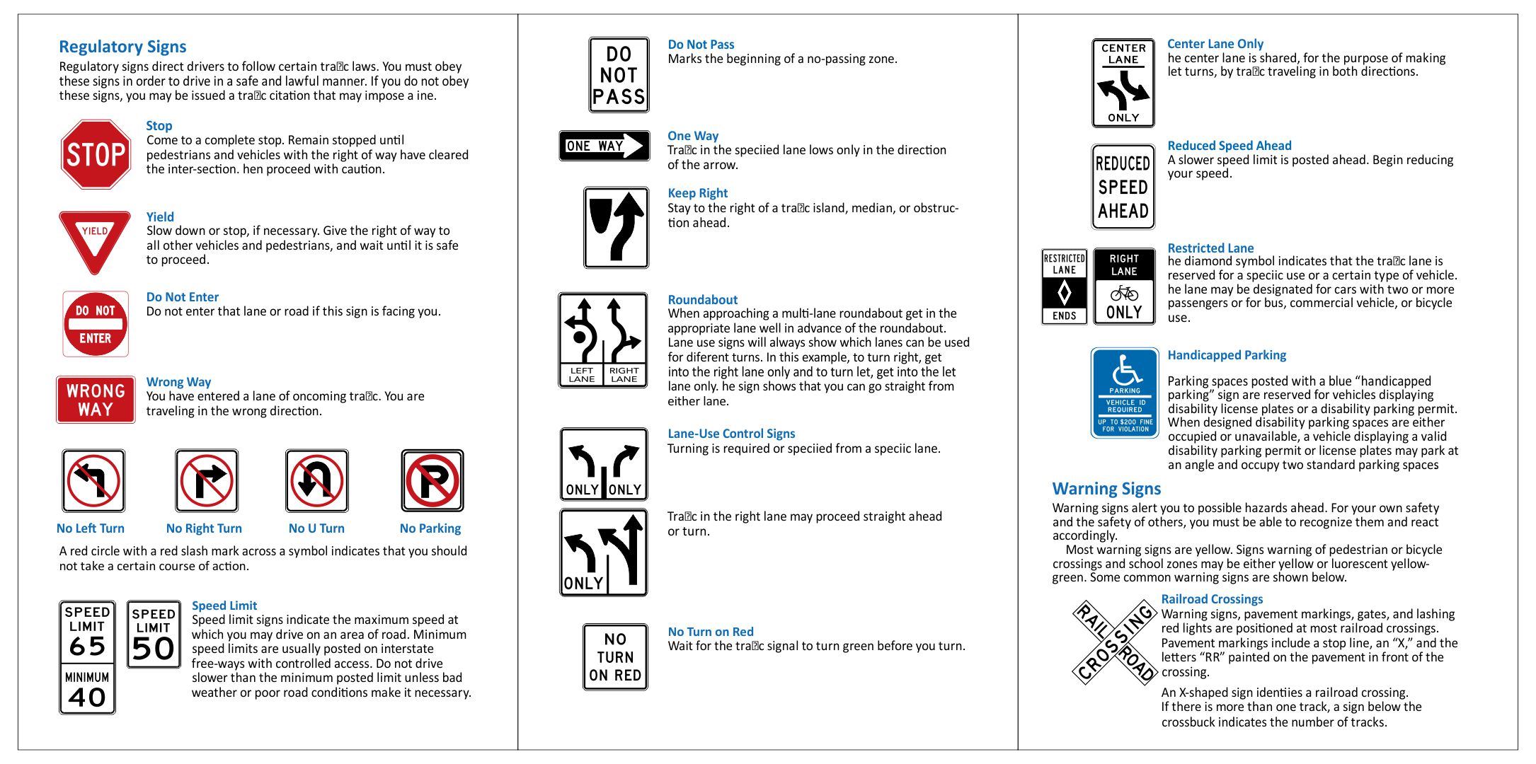 Road Sign Practice Test Printable
