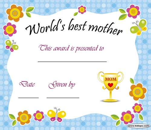 Best Mom Award Certificate