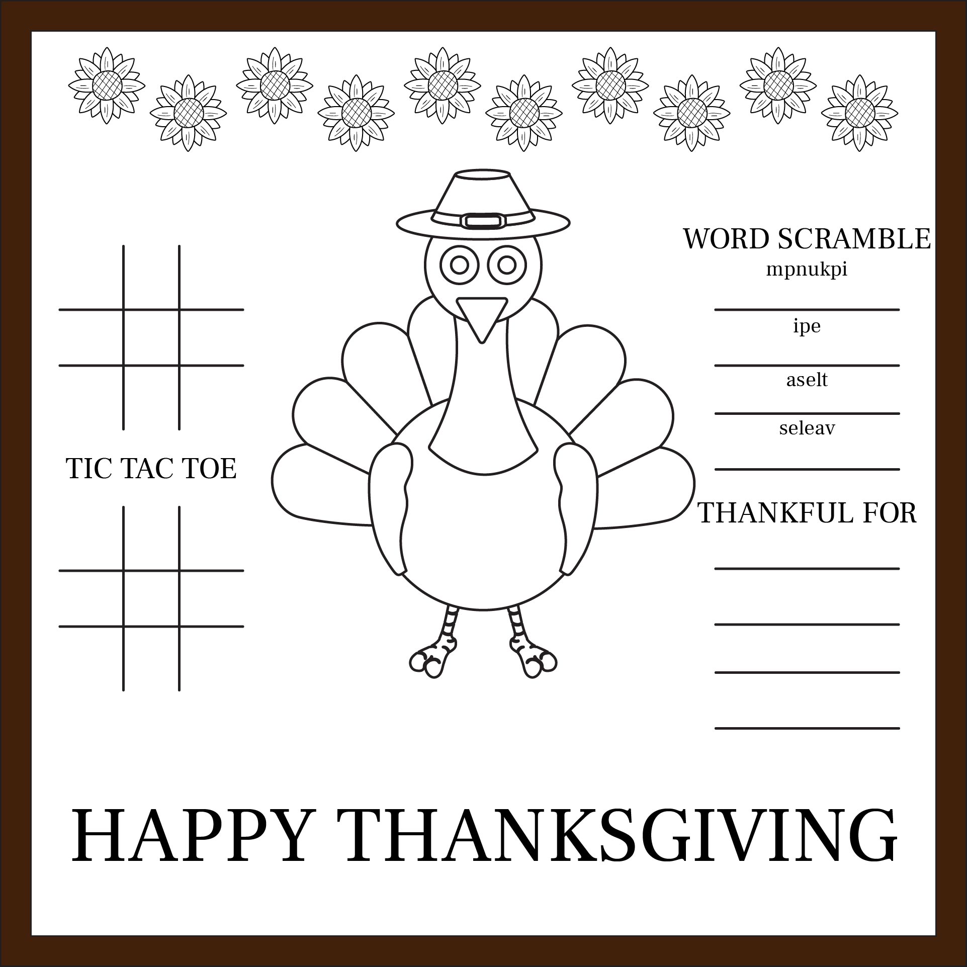 Thanksgiving Activities Printable Placemat