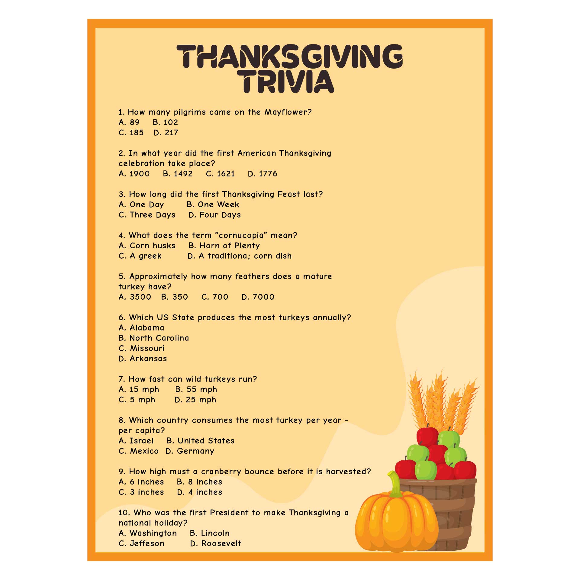 Free Printable Thanksgiving Trivia Games For Adults