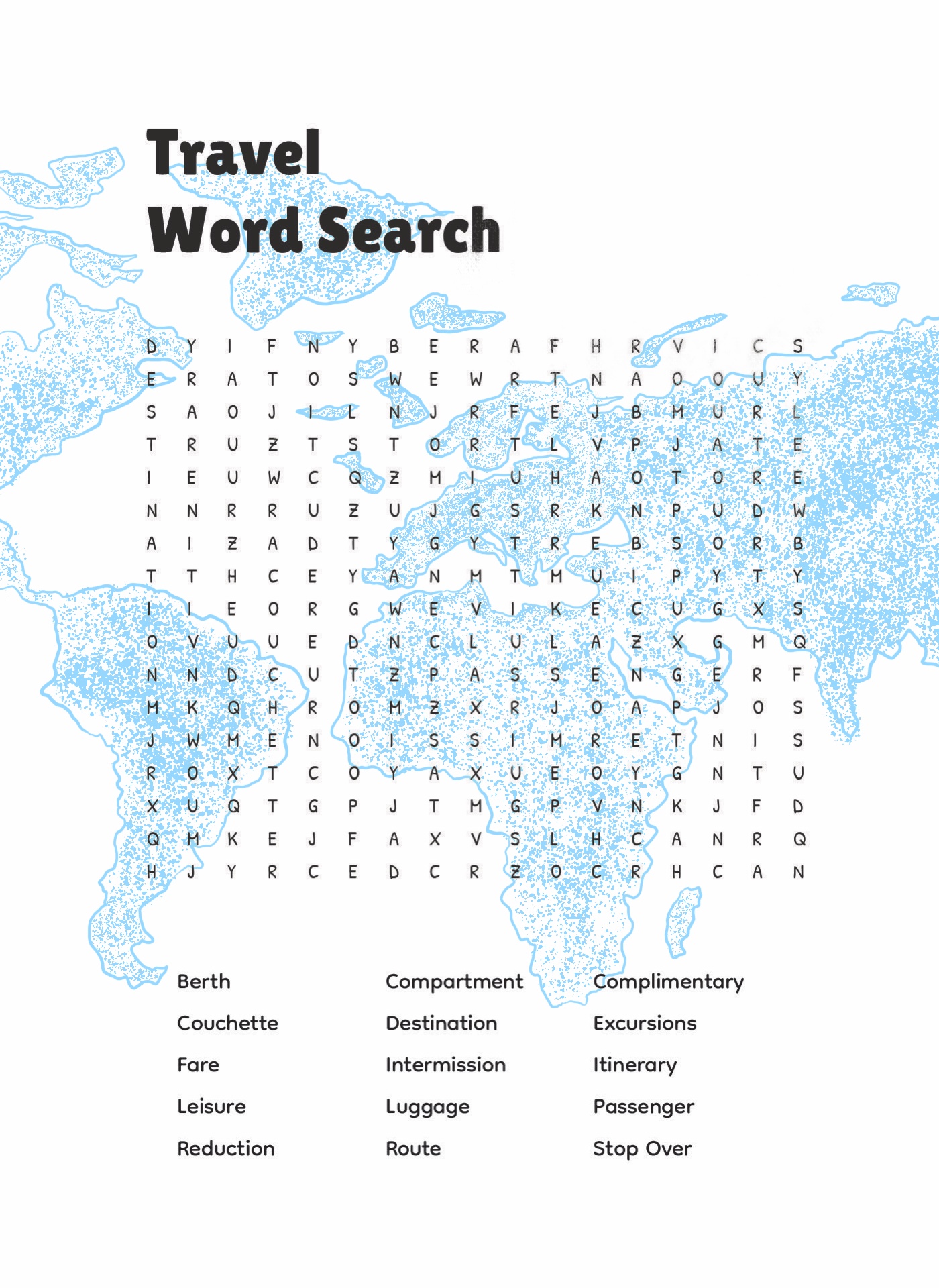 Travel Word Searches Printable