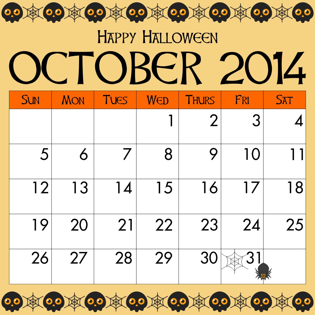Halloween October 2014 Calendar Printable Printablee