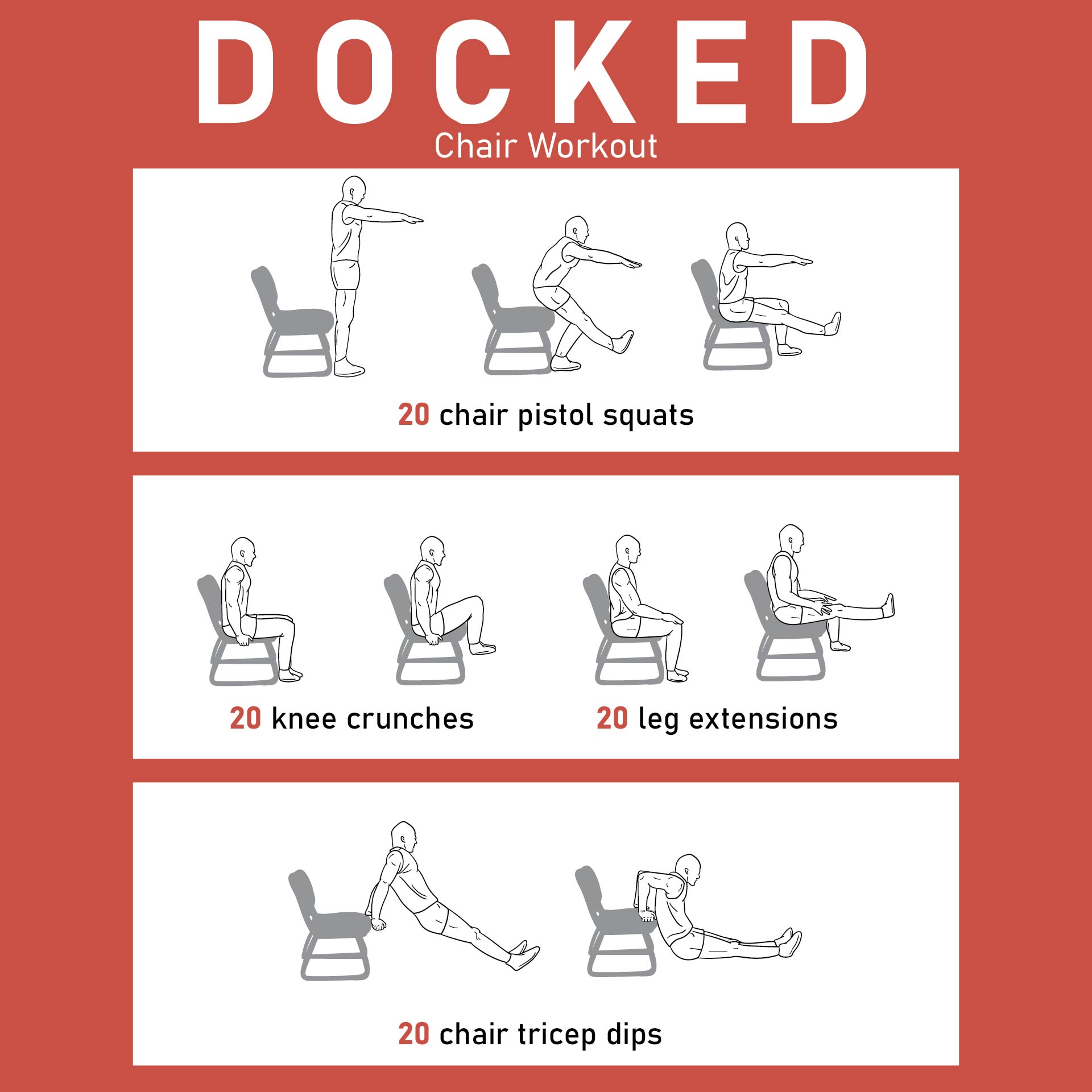 Chair Workout – illustrated exercise plan created at WorkoutLabs.com •  Click for a printable P…