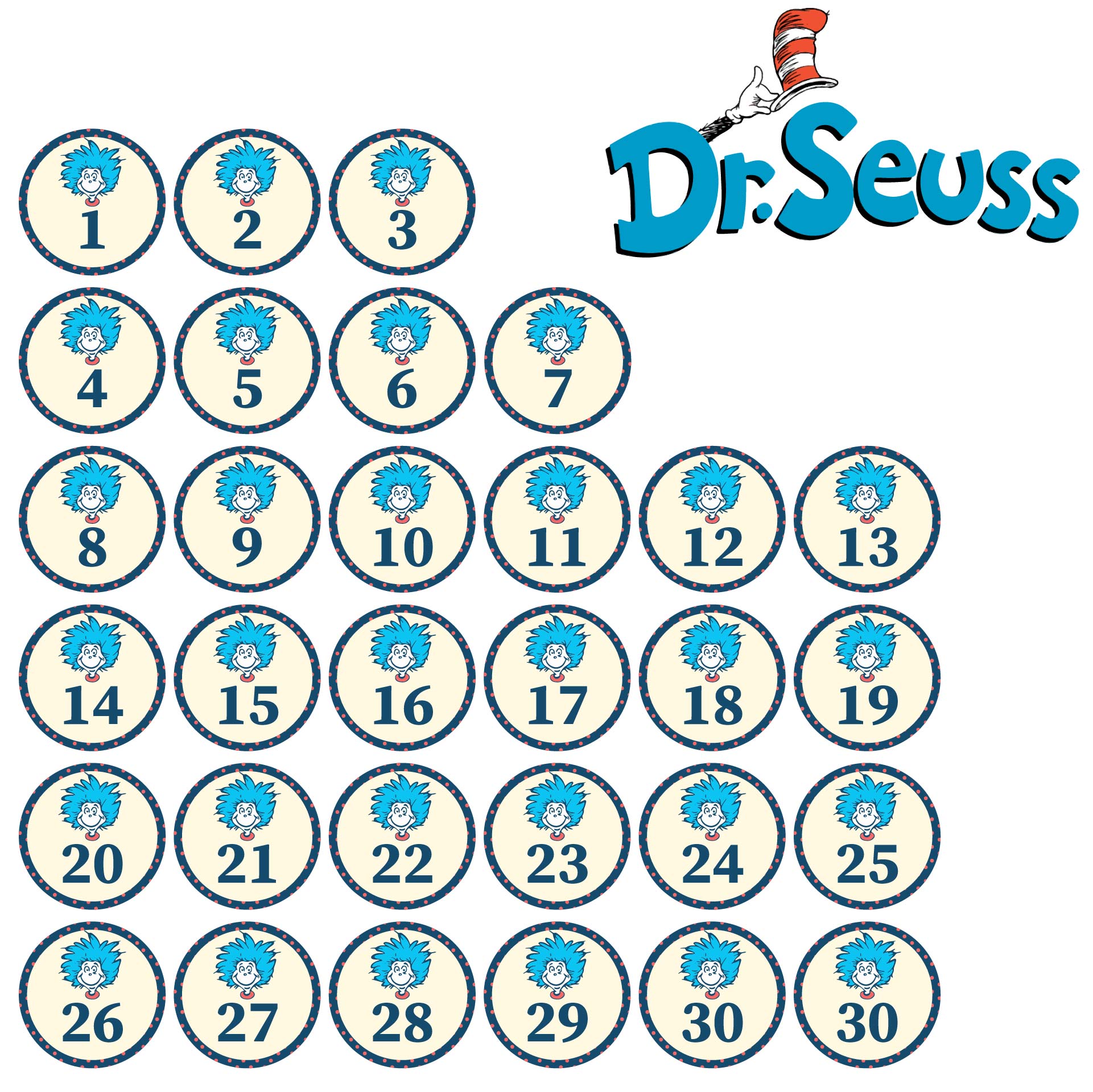 Printable Dr. Seuss Calendar Numbers