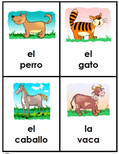 Printable Animals Flash Cards in Spanish