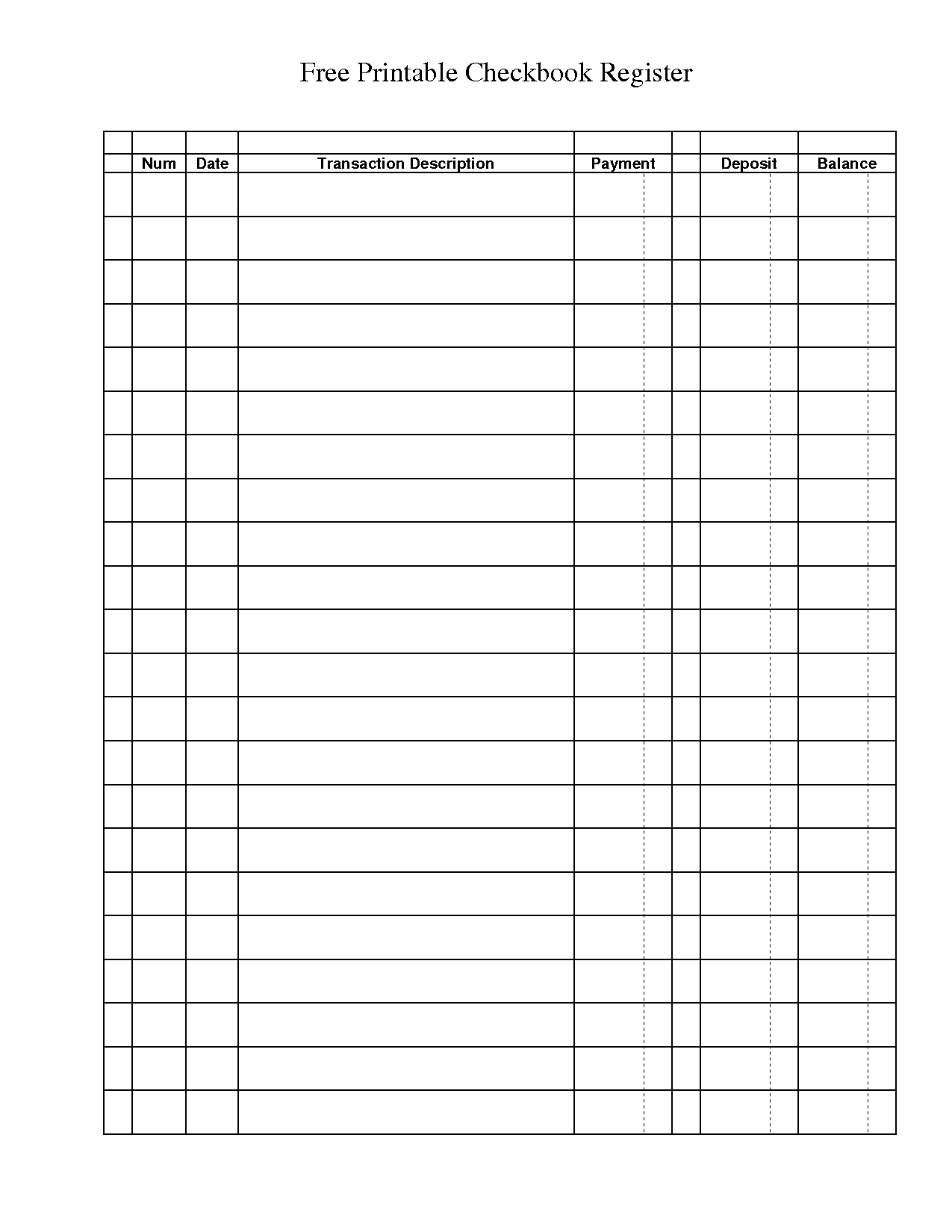 free printable checkbook register full page