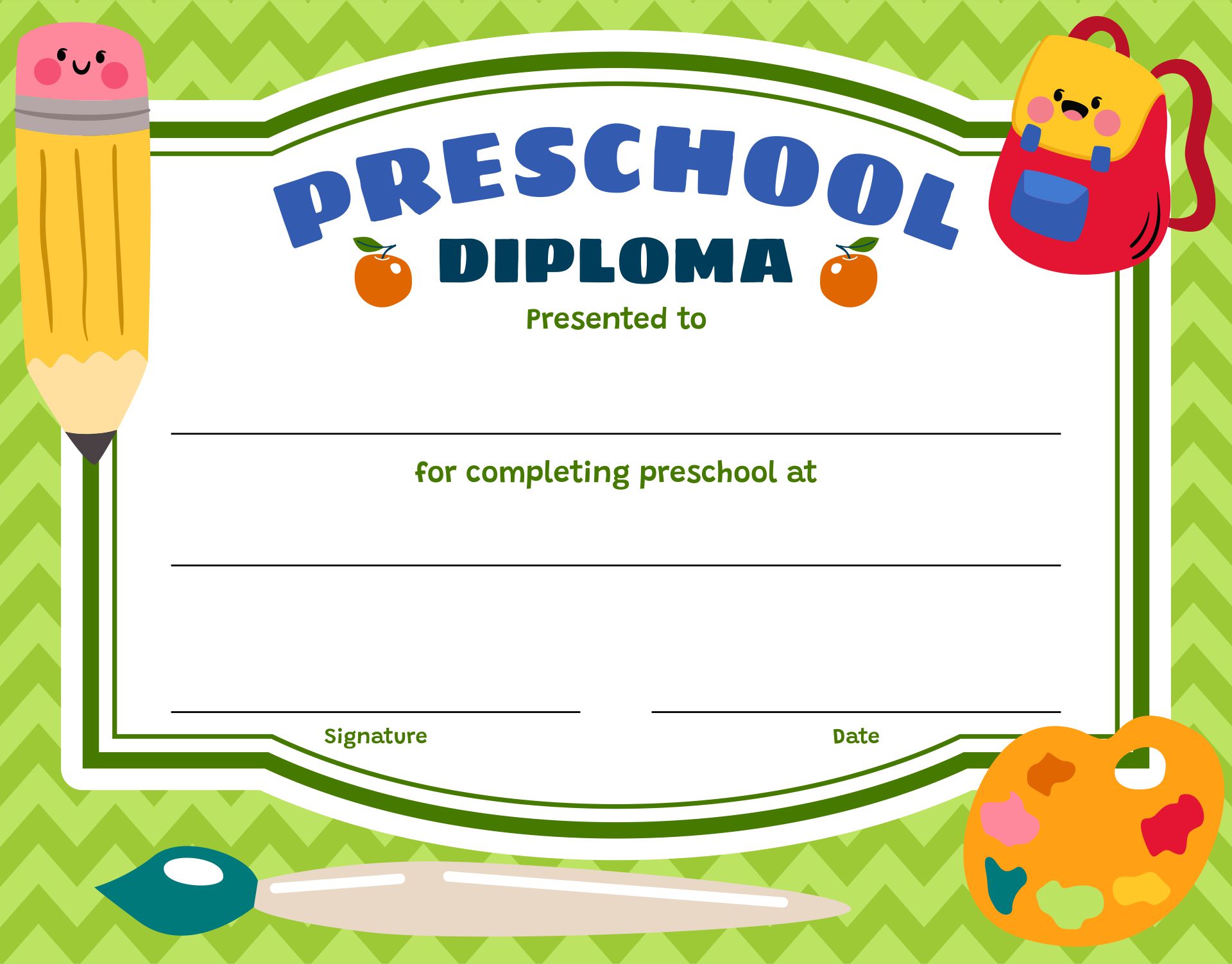 Printable Preschool Diploma Certificate