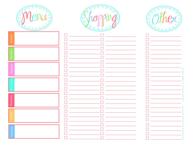 Menu Planner and Shopping List Template