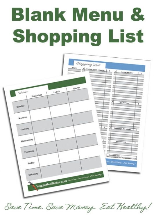 Menu Shopping List Printable