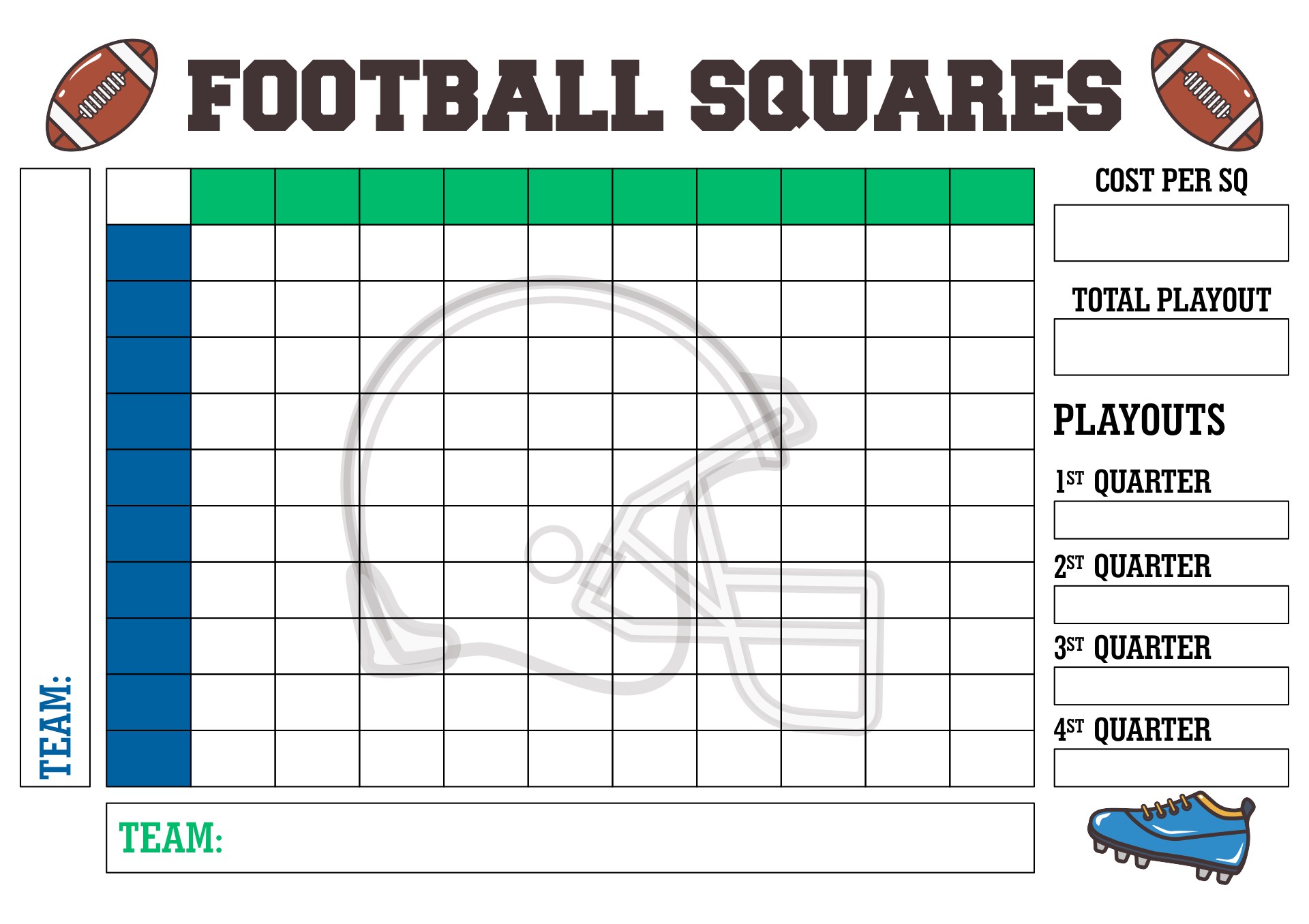 Free 100 Square Football Pool Template
