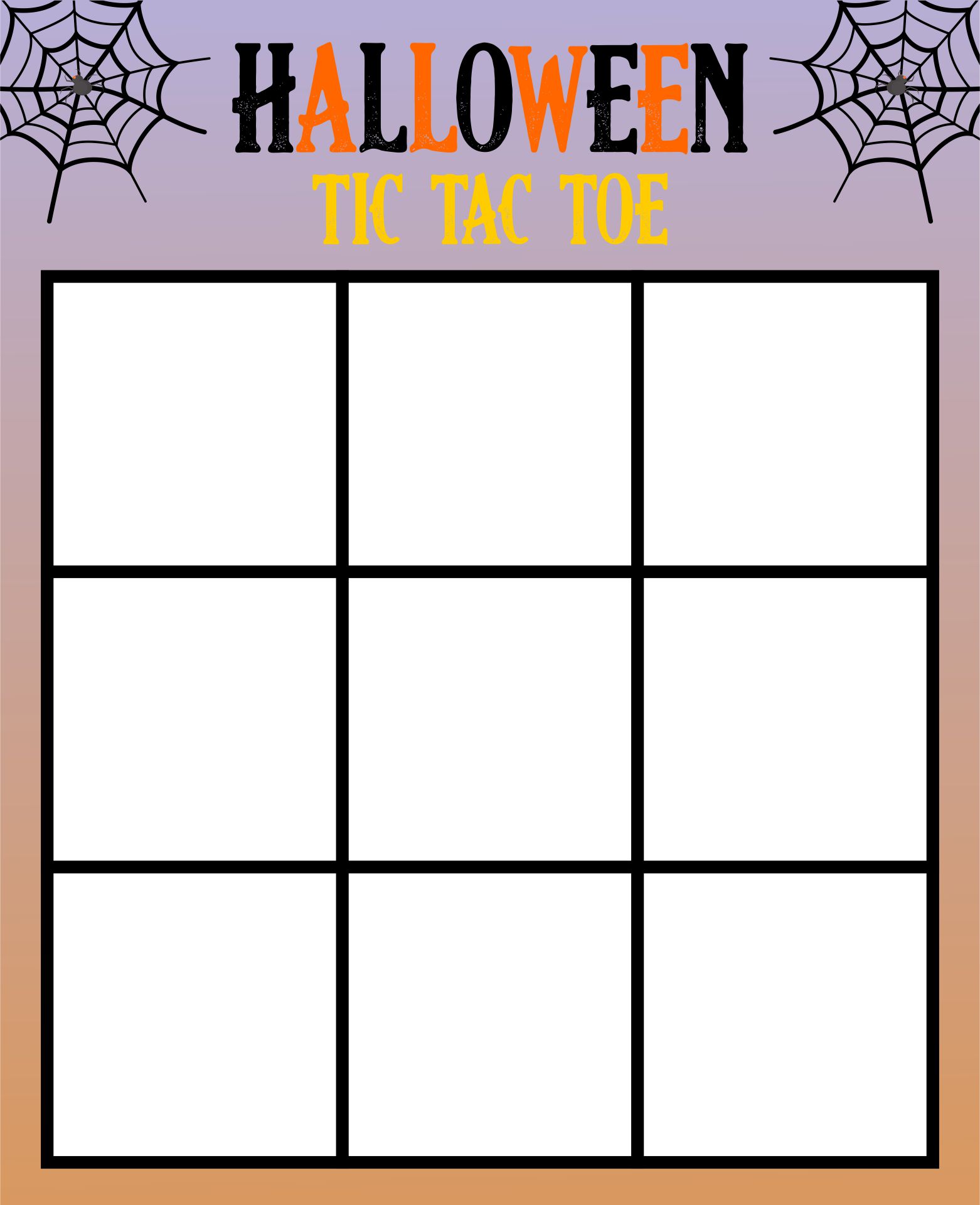 Halloween Tic Tac Toe Template for Letters, Numbers, Sight Words