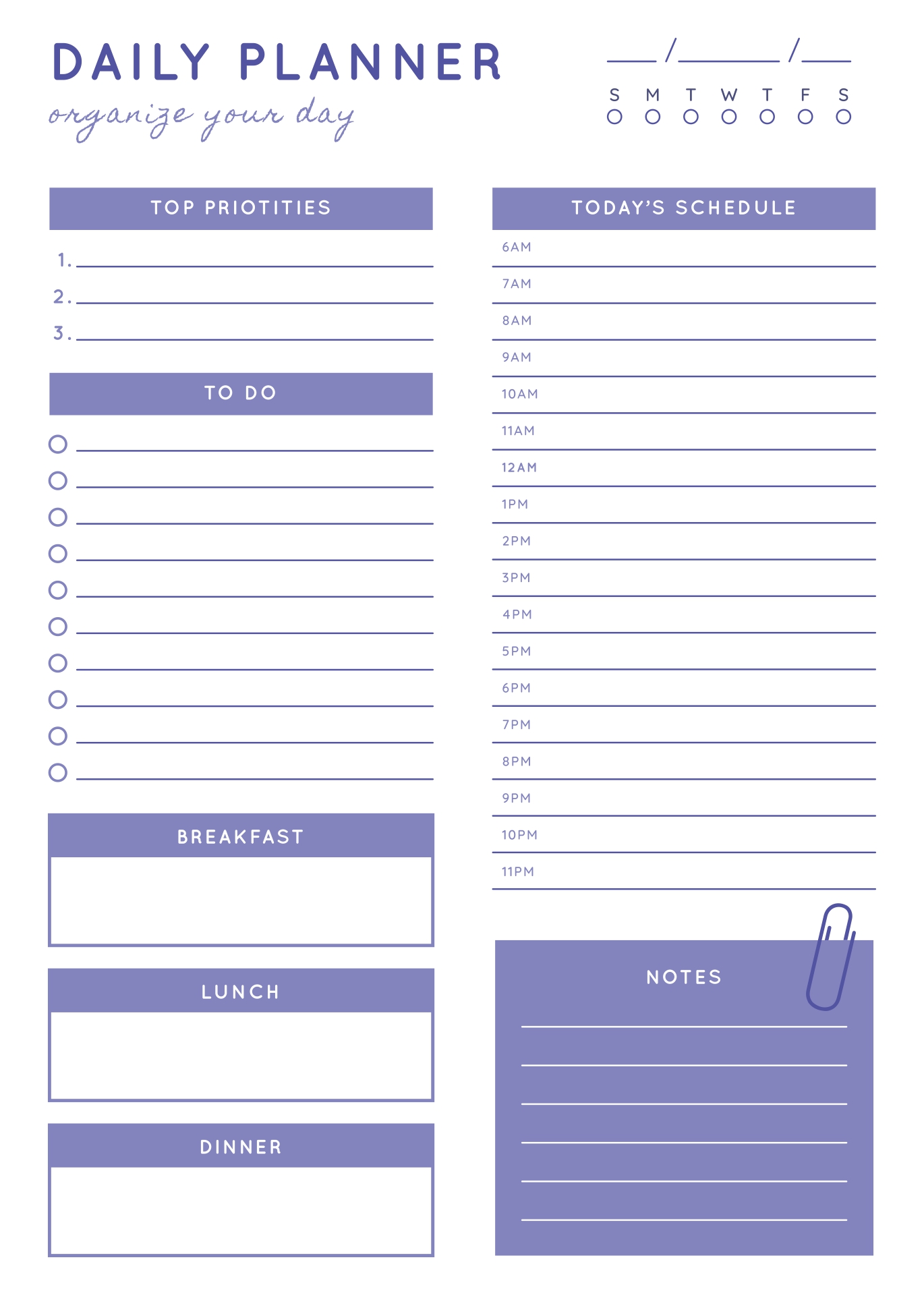 daily class schedule template free