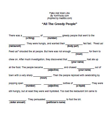 Funny Mad Libs Fill in the Blanks Printables