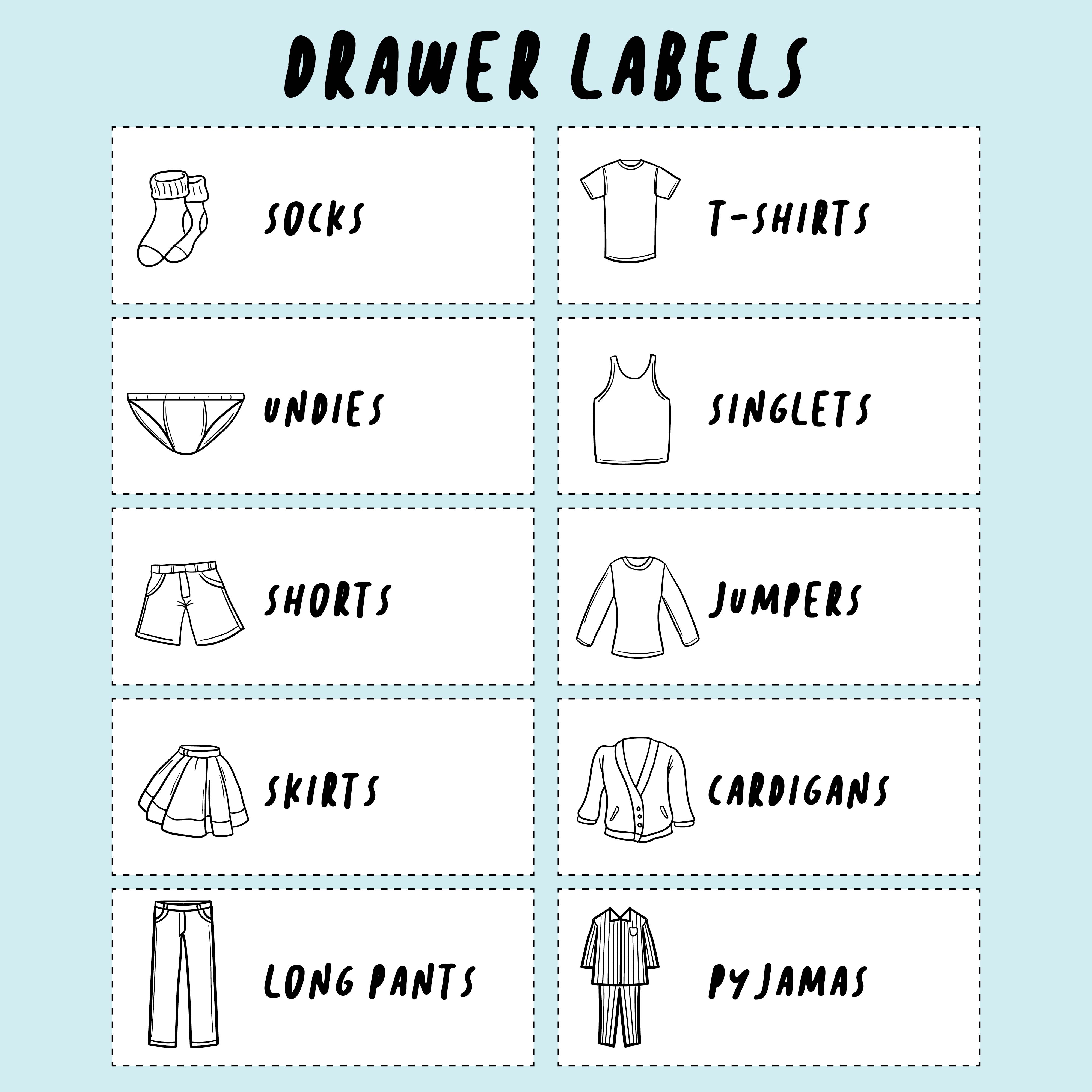 Free Printable Clothing Drawer Labels - Printable World Holiday