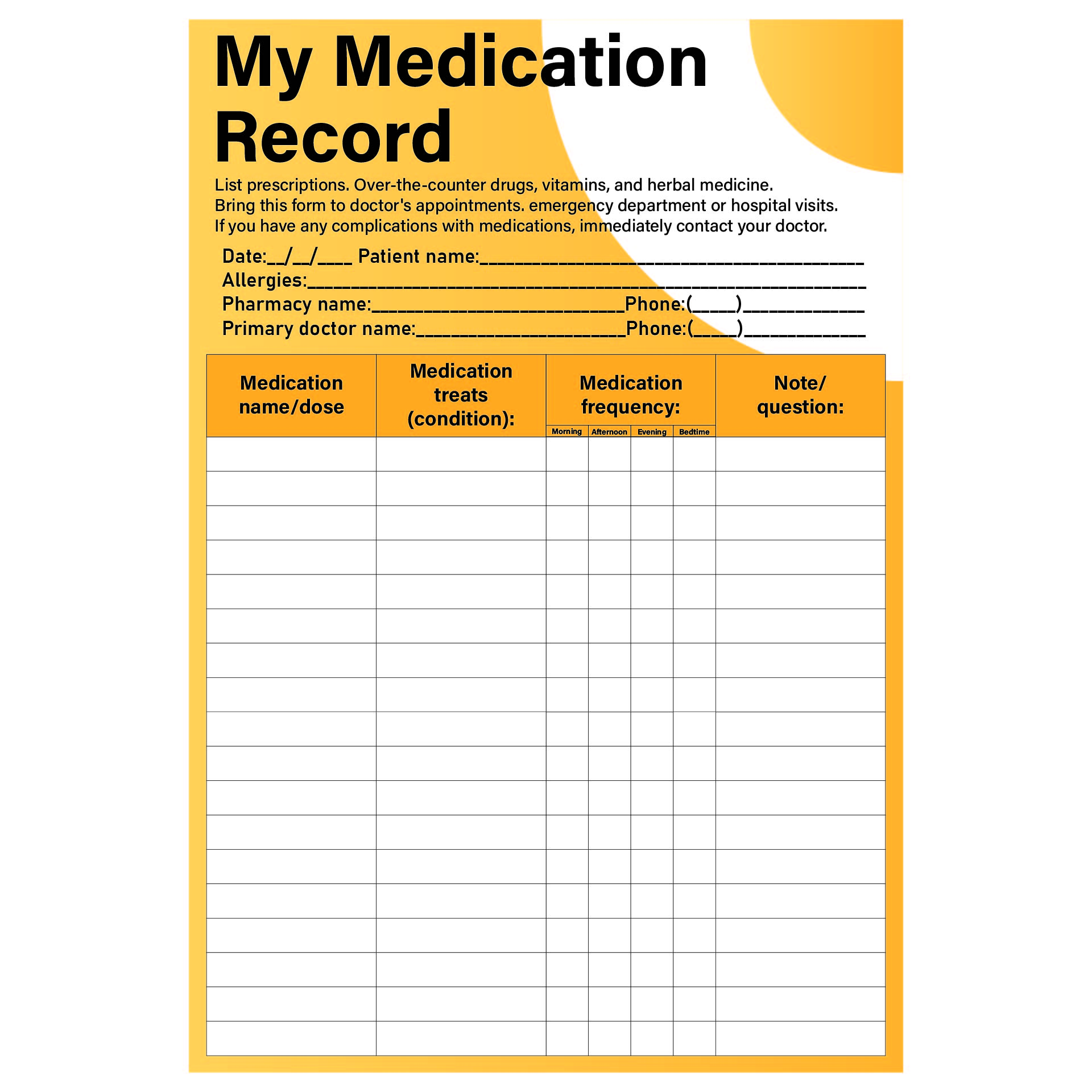 Medication Pocket Card Printable