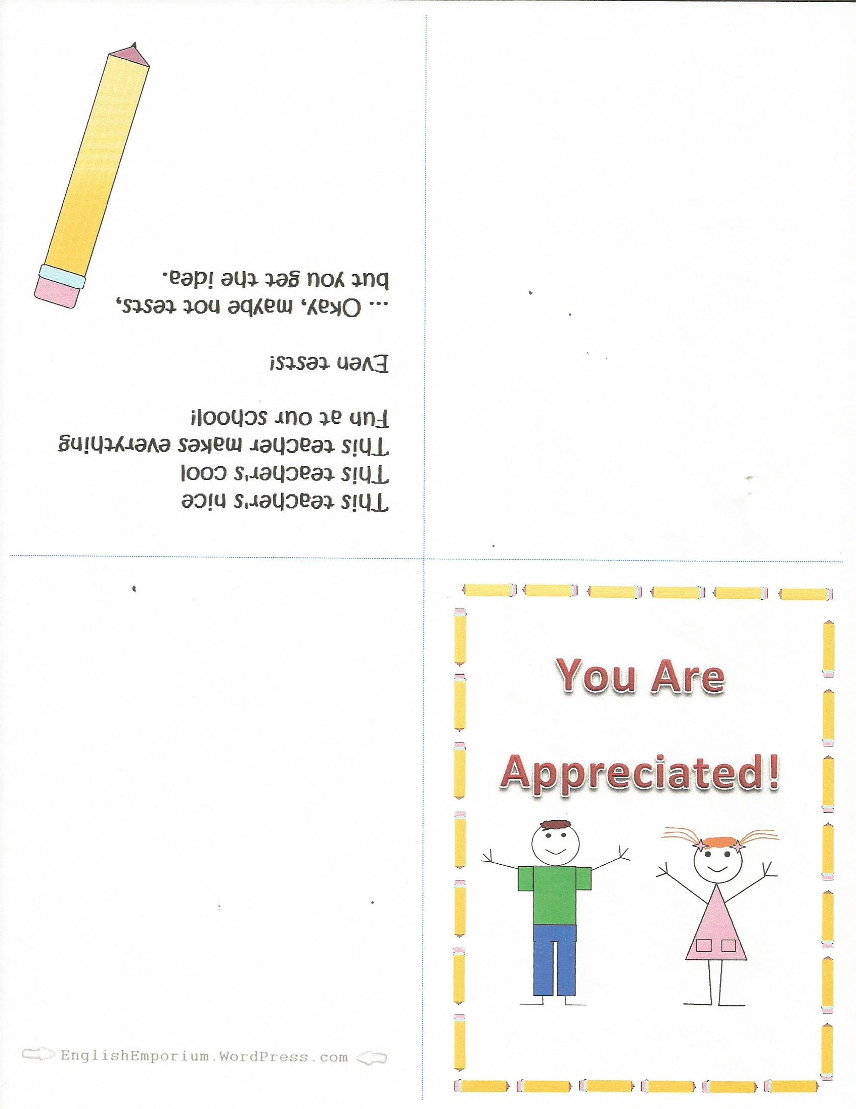 Teacher Appreciation Cards Free