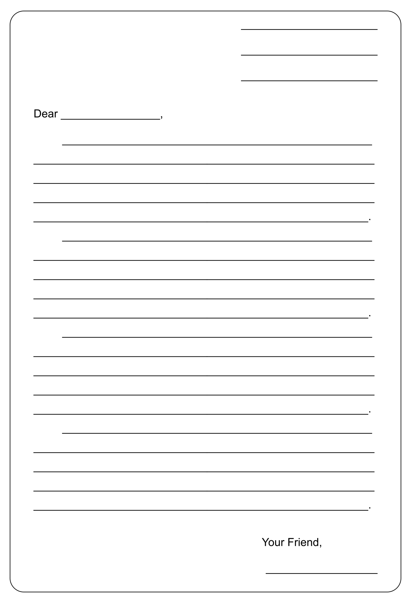Printable Blank Template Friendly Letter