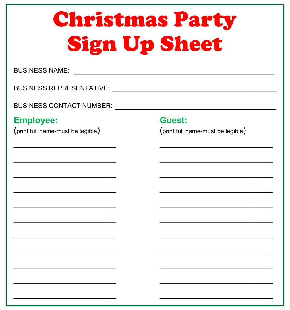 Free Printable Christmas Party Sign Up Sheet Template