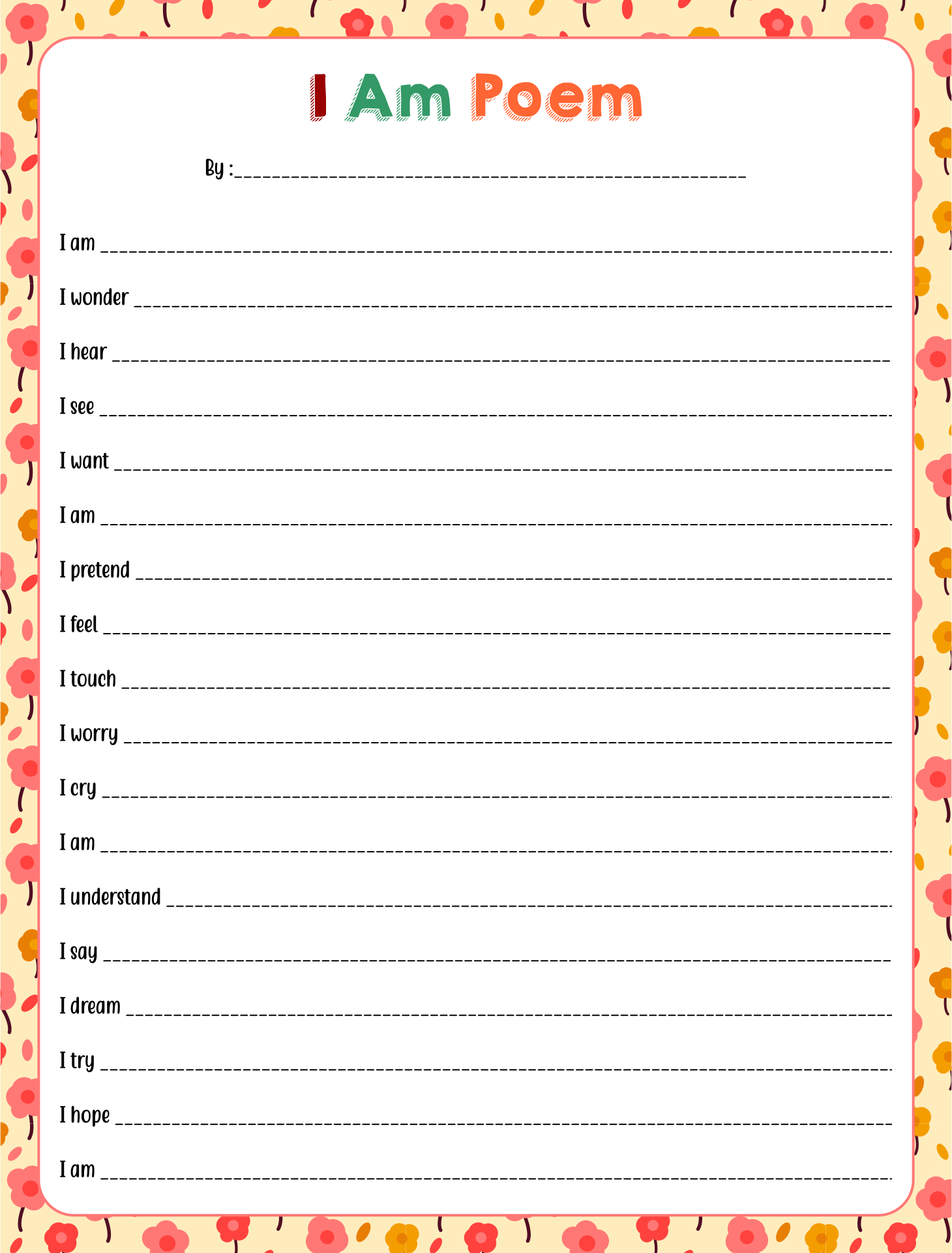 Printable I Am Poem Template Free Printable Templates