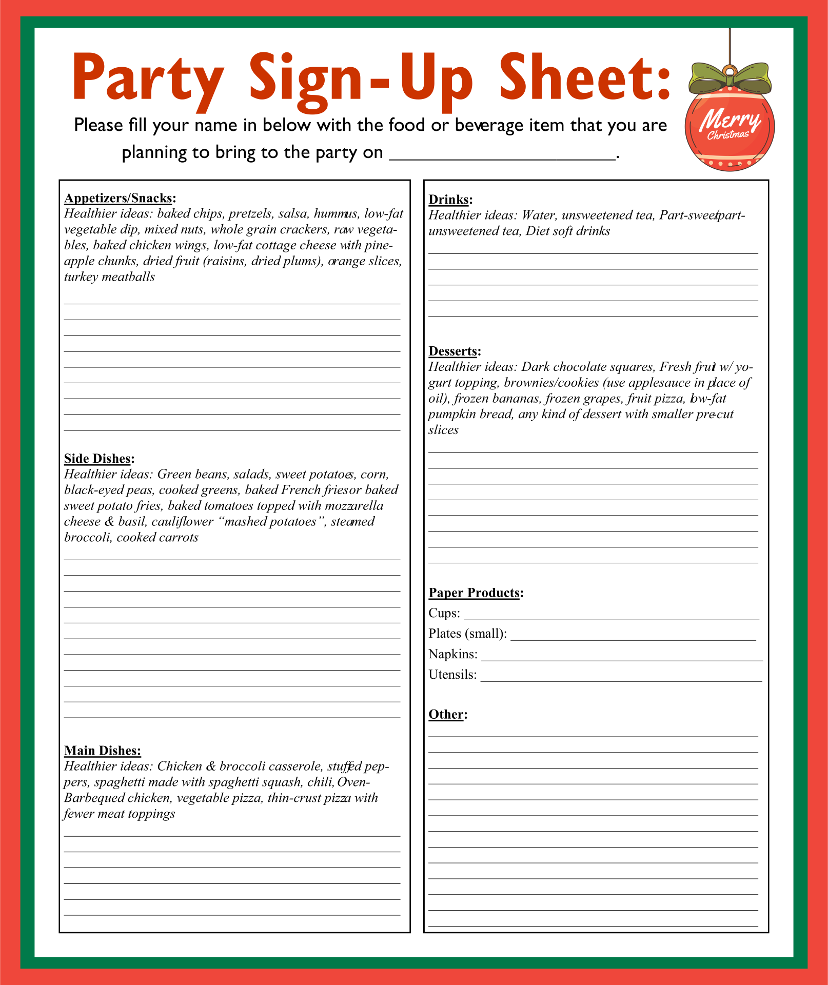 Christmas Party Sign Up Sheet 15 Free PDF Printables Printablee