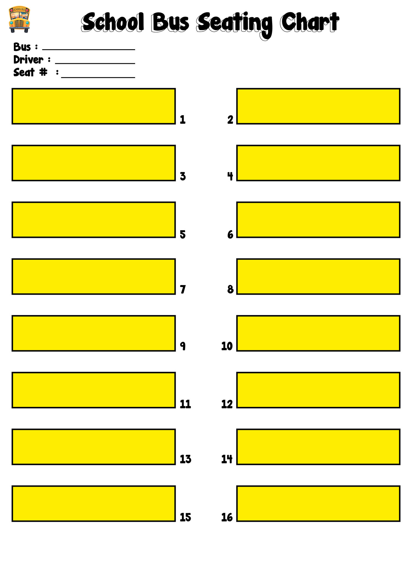Free Printable School Transportation School Bus Seating Chart Template