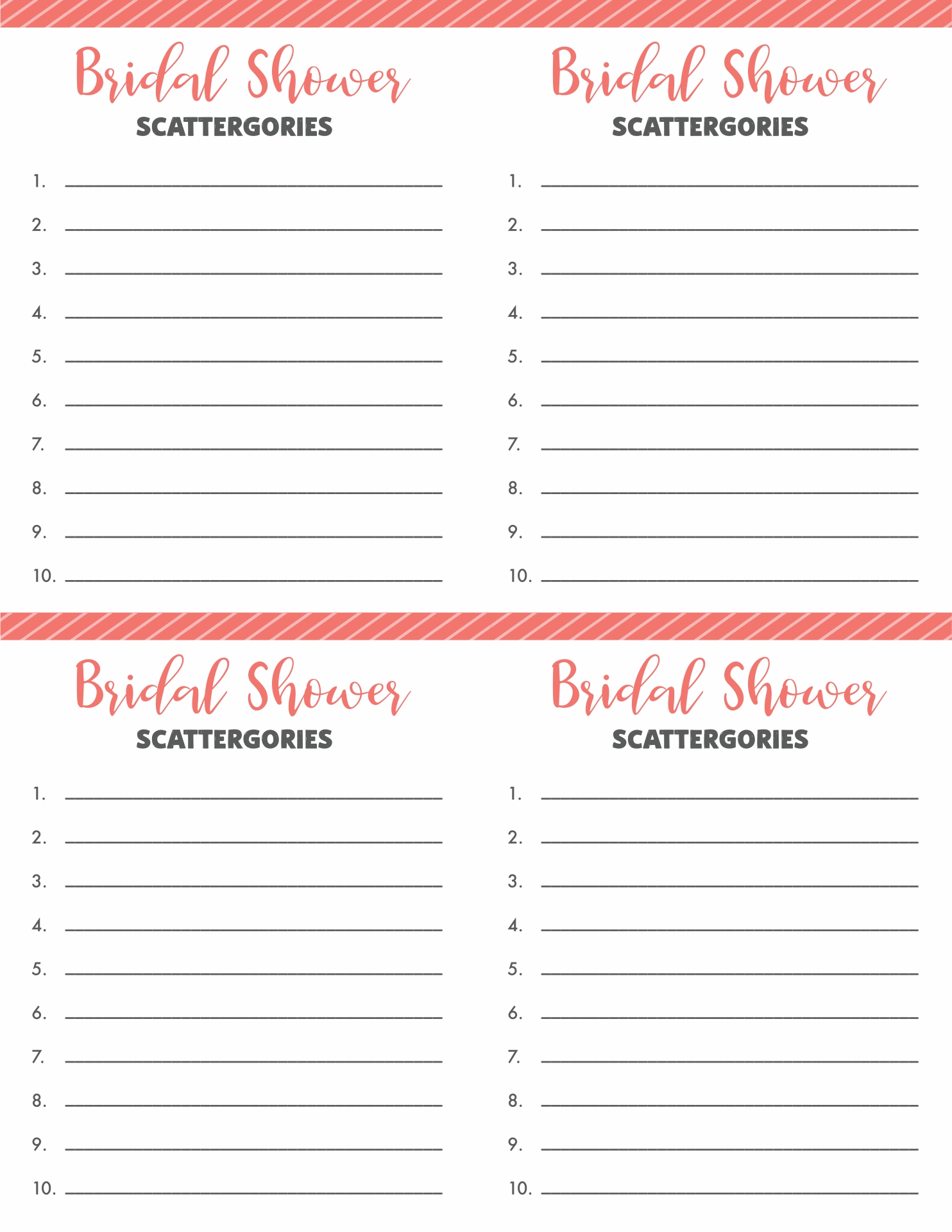 Printable Scattergories Answer Sheets