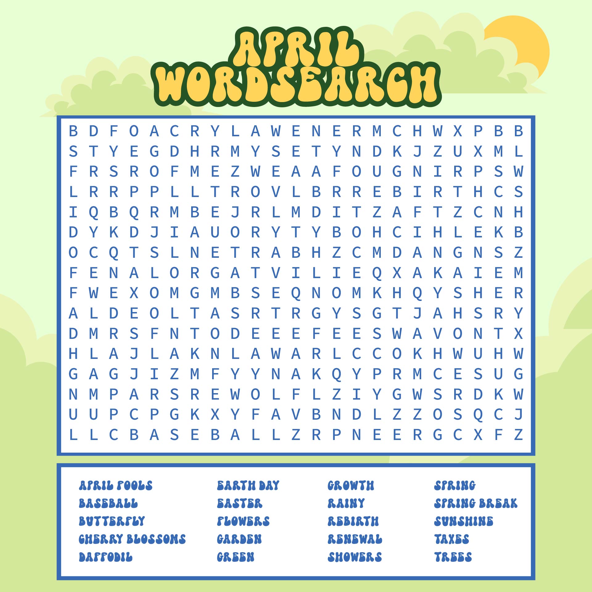 April Word Search Printable Hard Adults