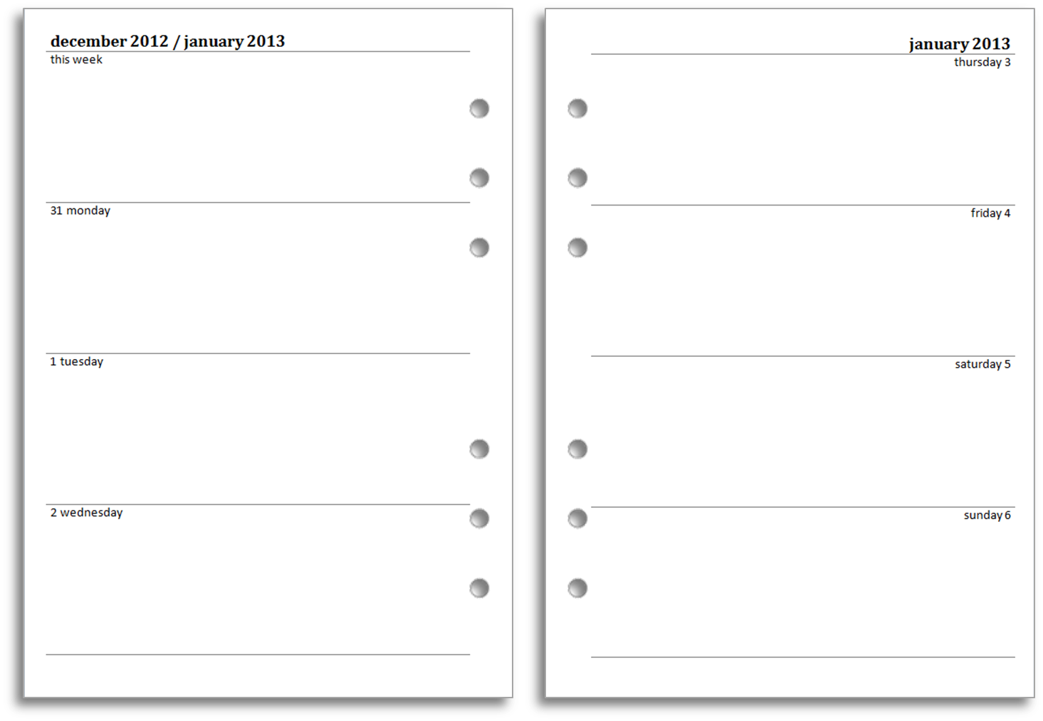 Printable Filofax Pages