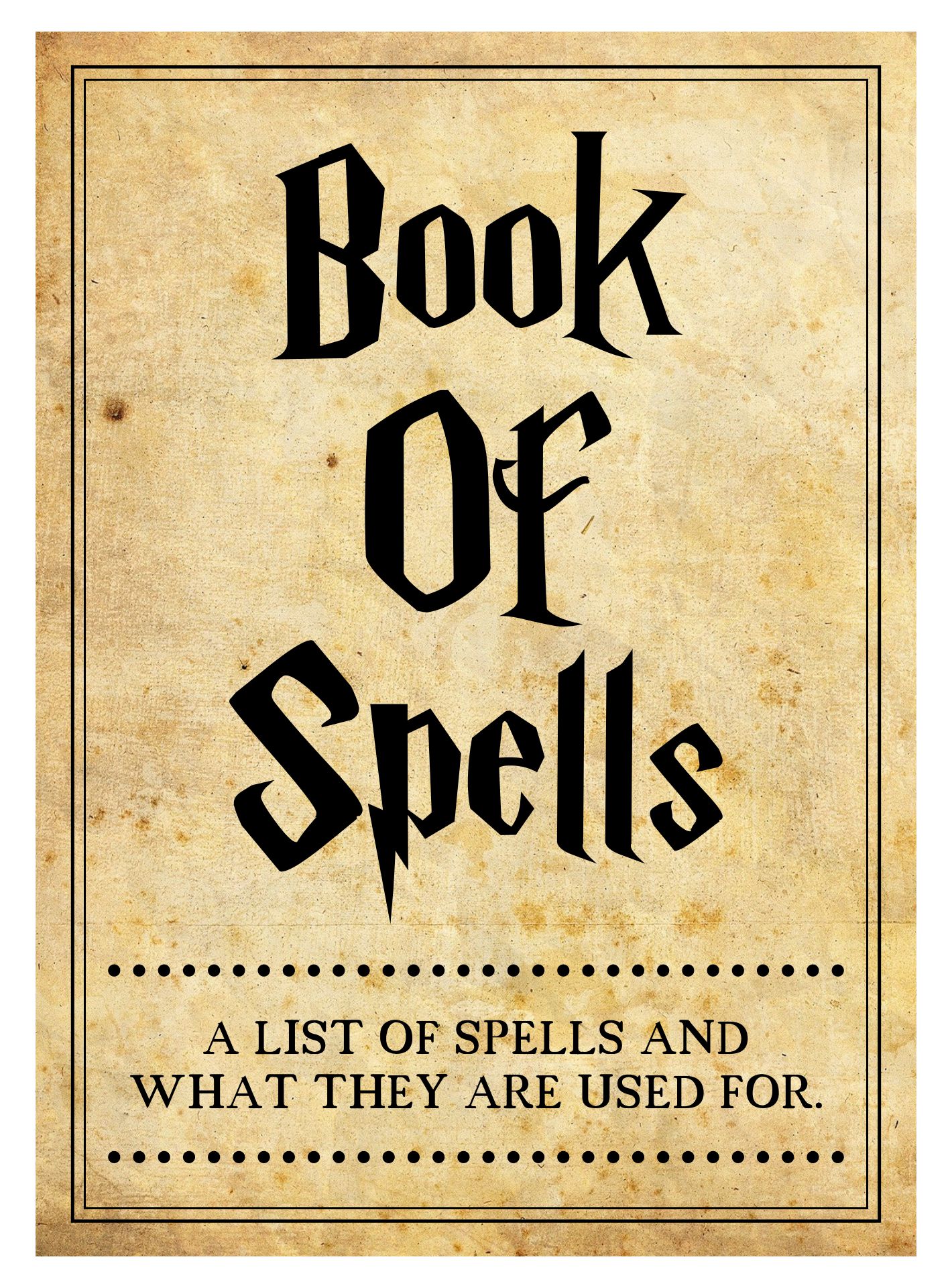 harry potter spell list printable
