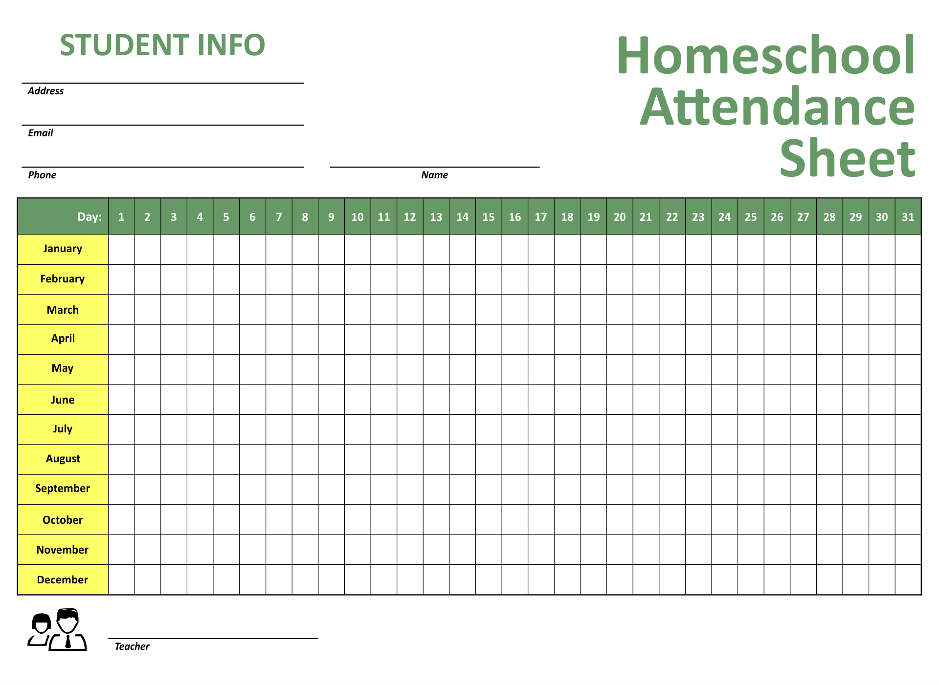 2021 Free Printable Attendance Sheet Homeschool Printables Downloads ...