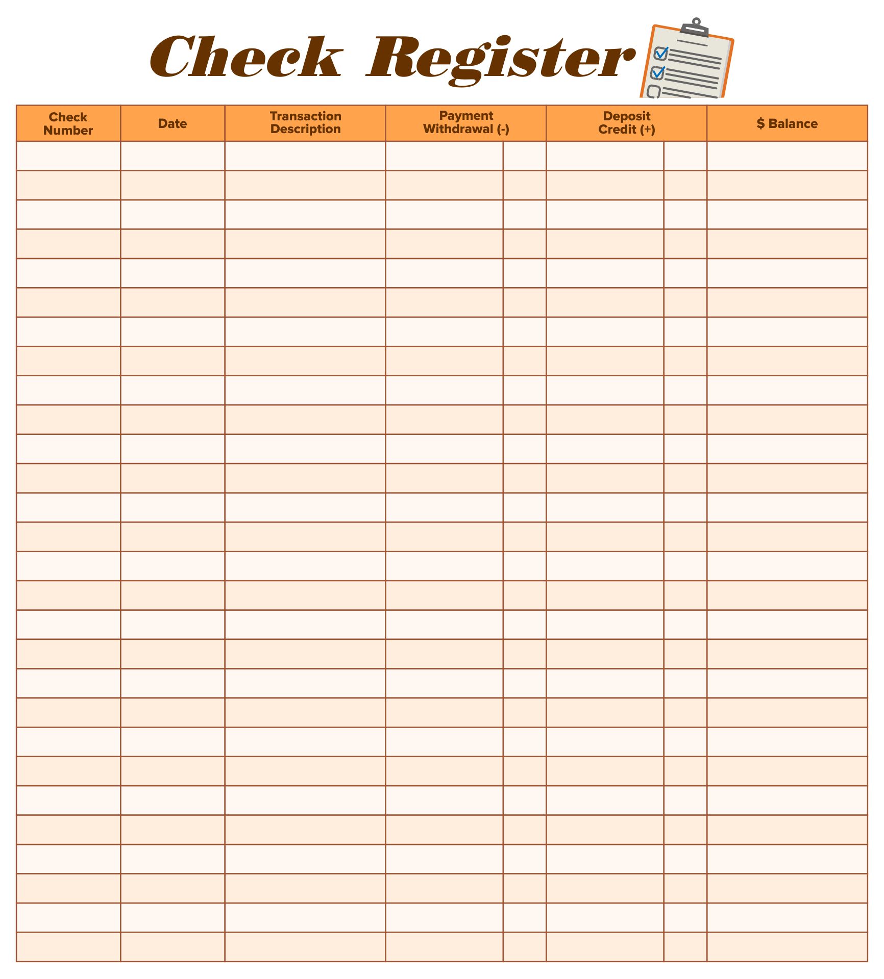 Large Print Check Register Printable