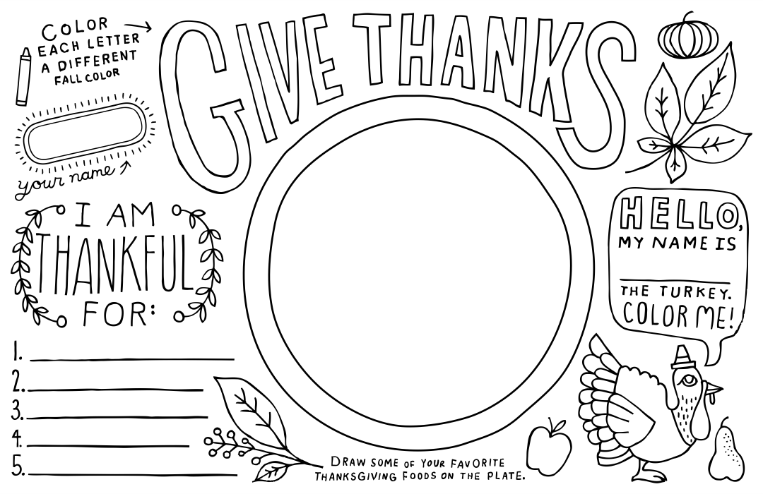Adult Thanksgiving Placemat - 10 Free PDF Printables | Printablee