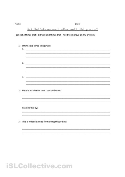 Art Critique Self-Assessment Worksheets