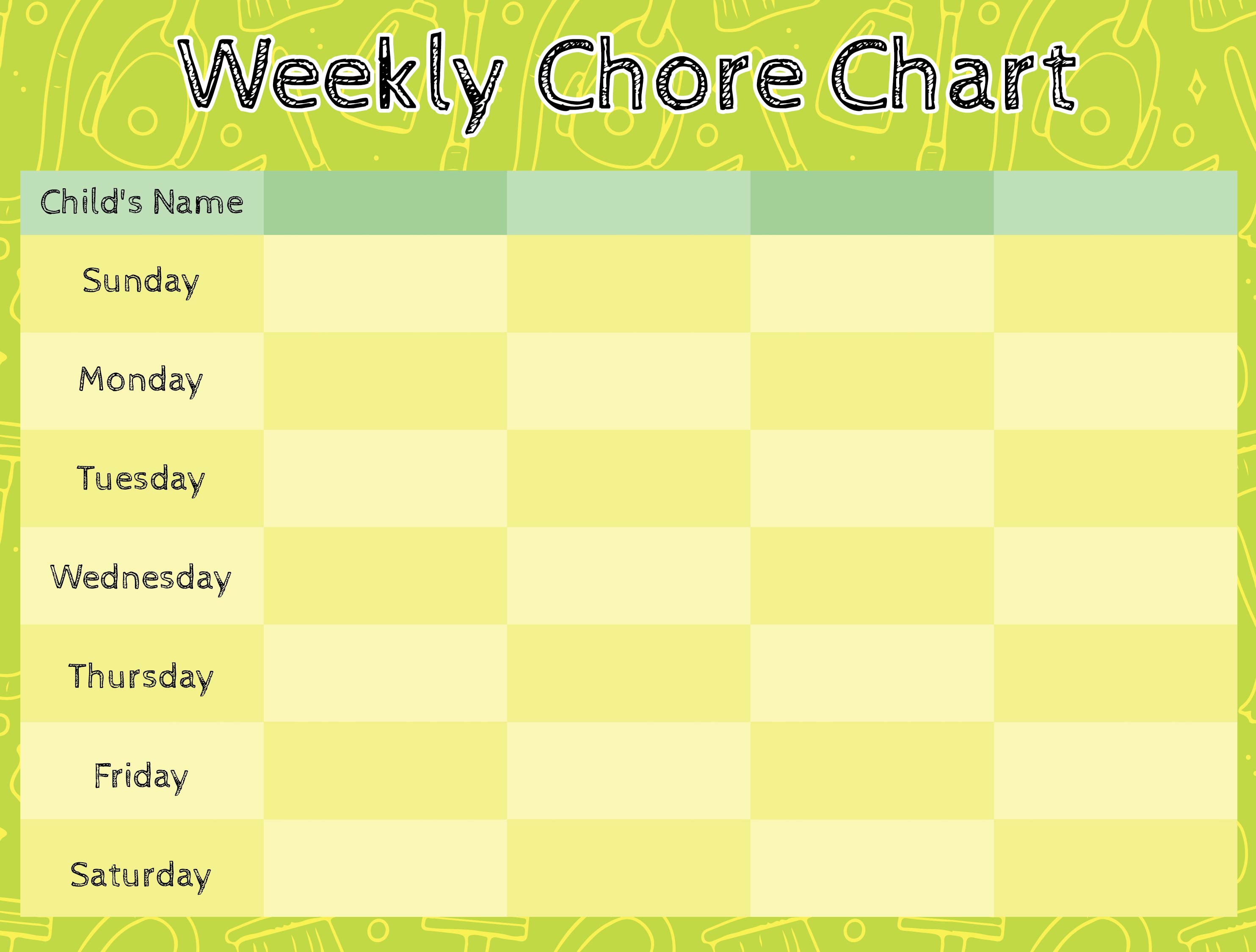 Blank Weekly Chore Chart Printable Templates