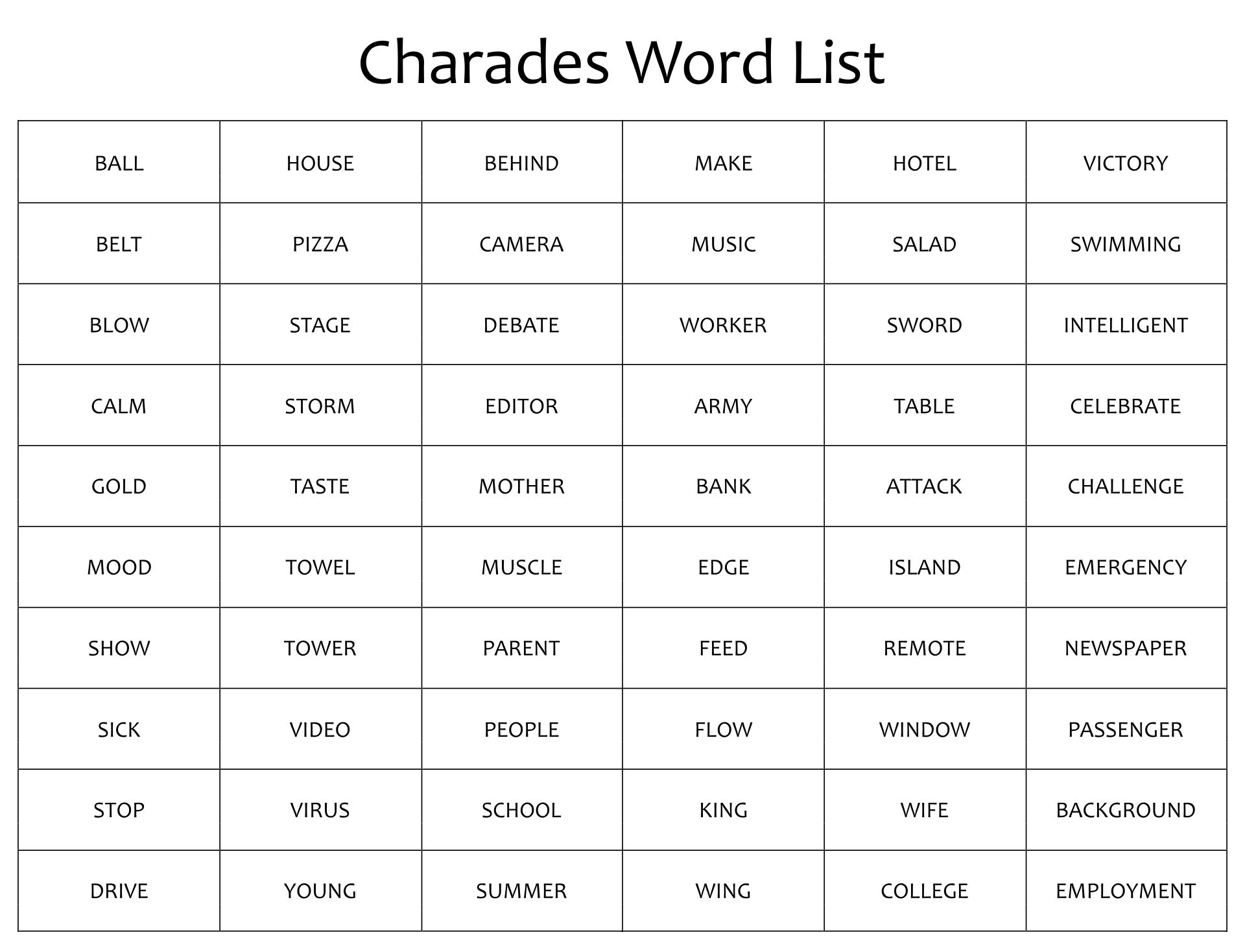 Charades Movie Lists 10 Free PDF Printables Printablee