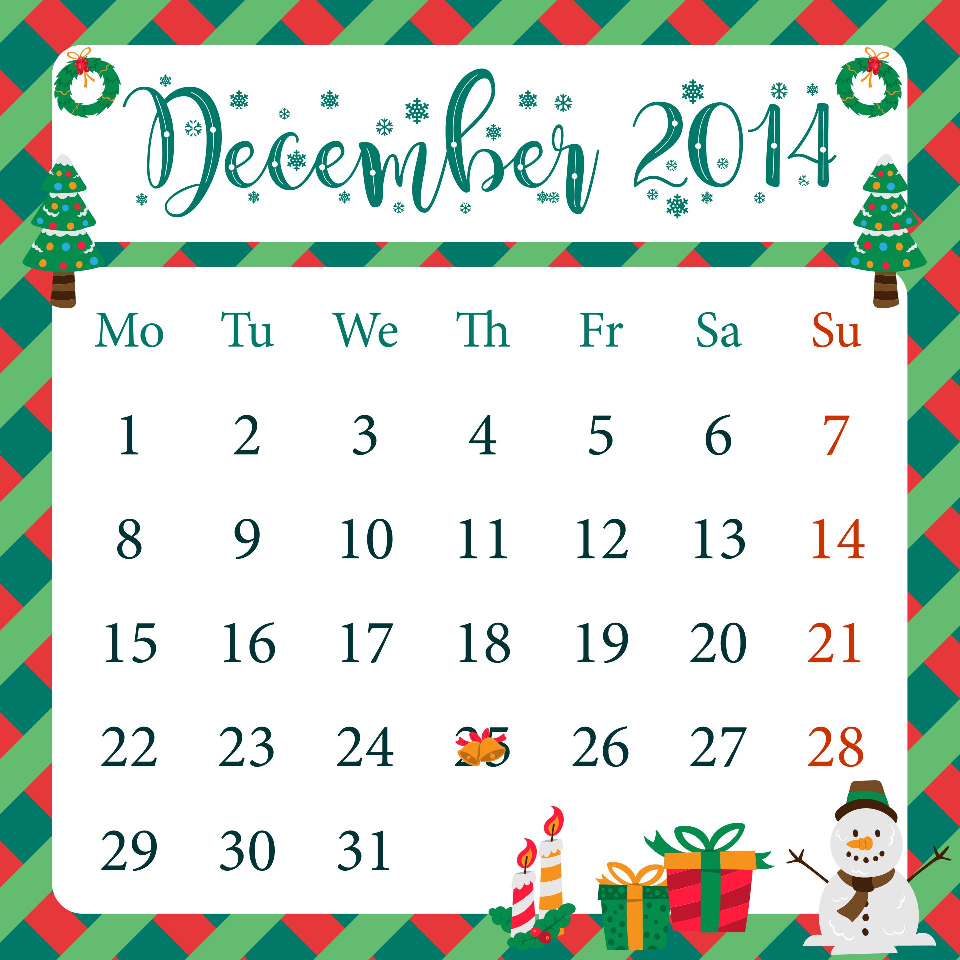 Printable December Christmas Calendar